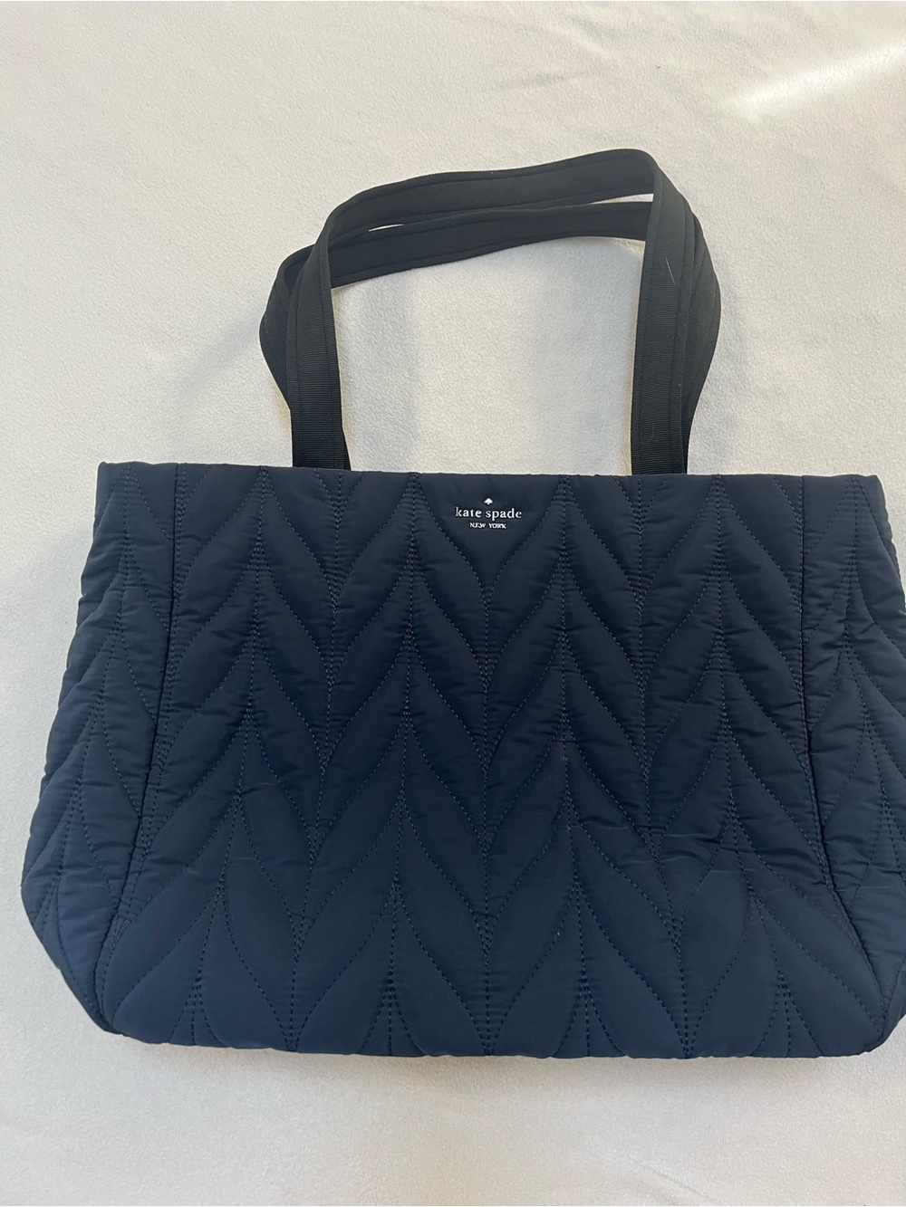 Kate Spade Navy Blue Quilted Nylon Large Tote Shoulder Bag